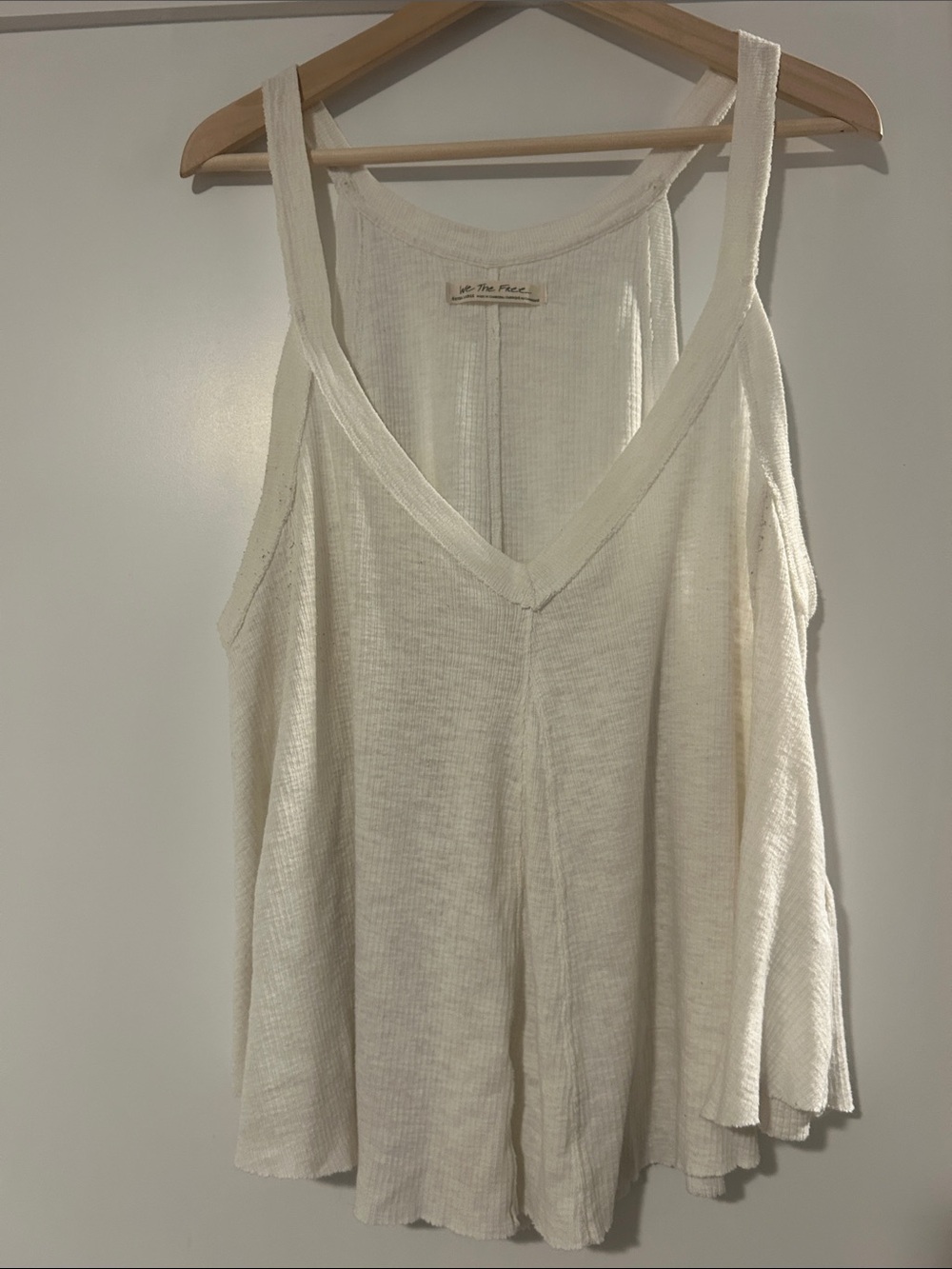 Free People Cream Ribbed V-Neck Swing Tank